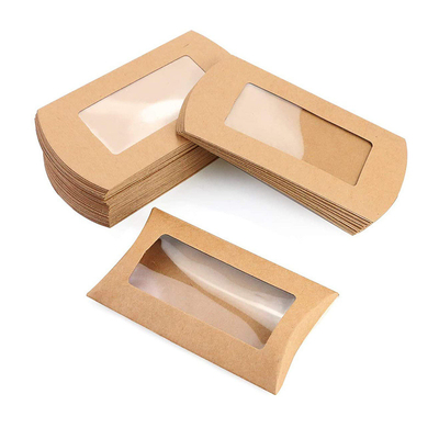 Small Gift Package Custom Window Pillow Boxes Yellow Kraft Paper Pillow Box