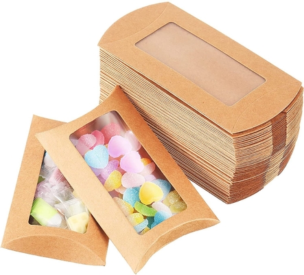 Small Gift Package Custom Window Pillow Boxes Yellow Kraft Paper Pillow Box